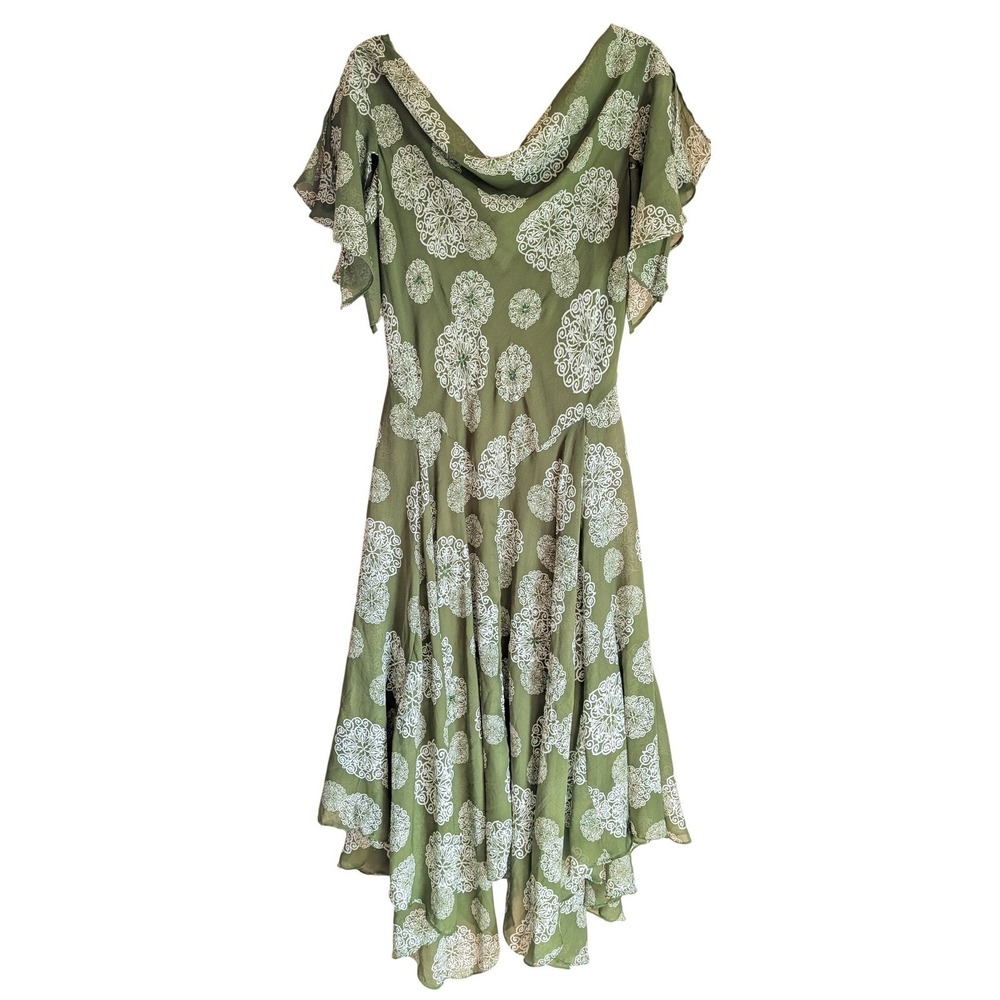 Robbie Bee Asymmetrical Handkerchief Hem Bead Dress 10 Boho Fairycore Cowl Neck